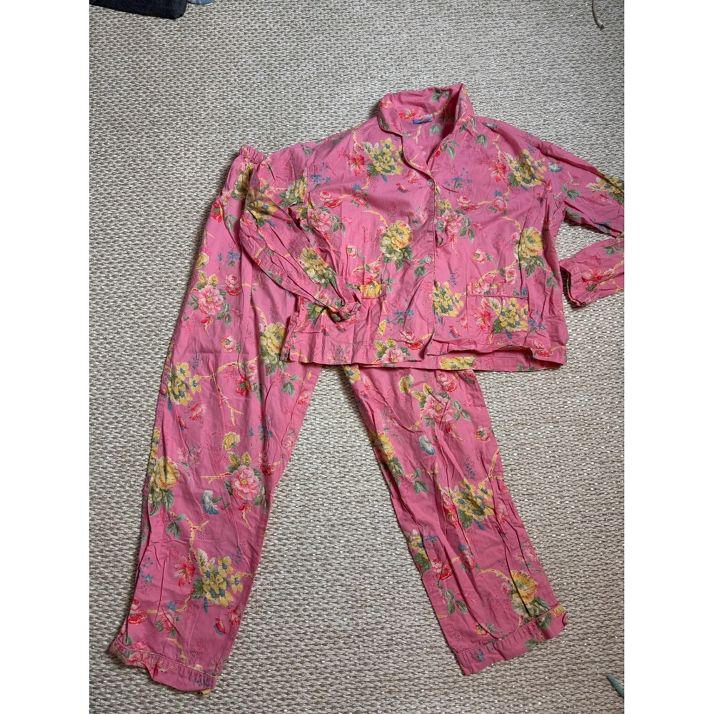 Pine Cone Hill Womens Pink Floral Cotton Pajama Set M Long Sleeve cottagecore